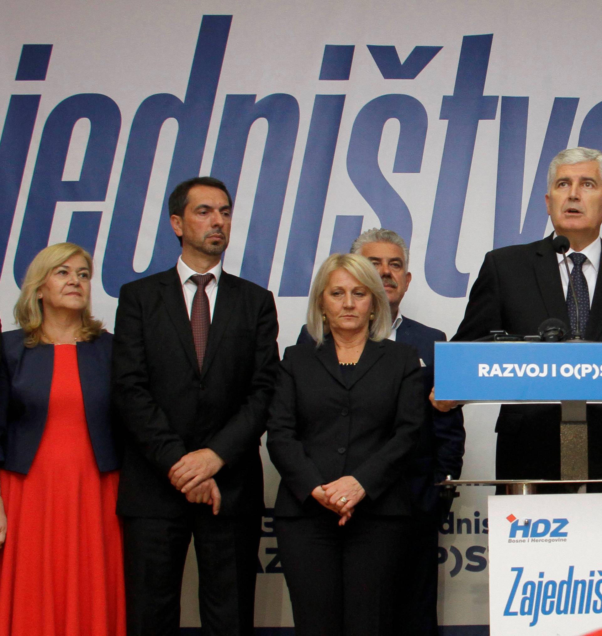 Dragan Covic, President of the Croatian Democratic Union (HDZ), attends a news conference in Mostar