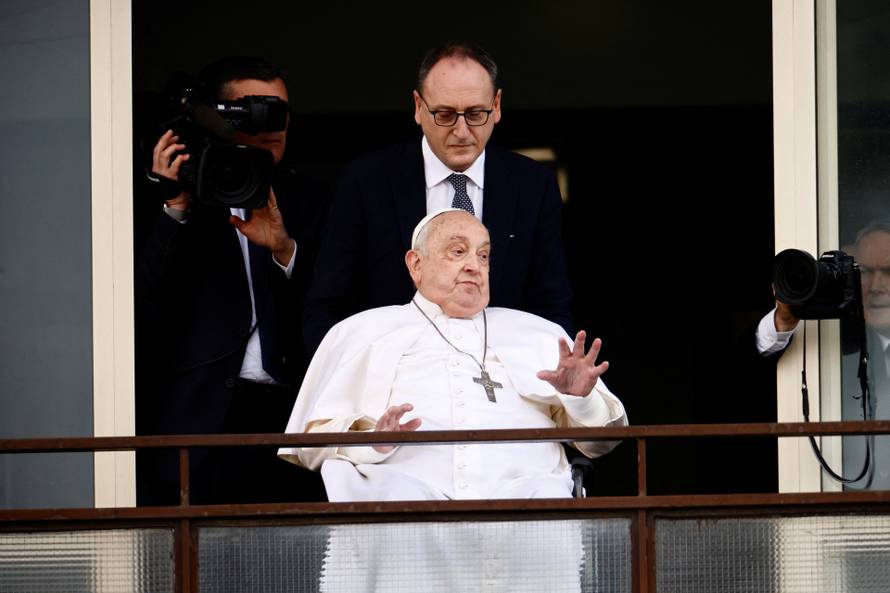 Pope Francis' first public appearance in five weeks on the day of his discharge from Gemelli Hospital, in Rome
