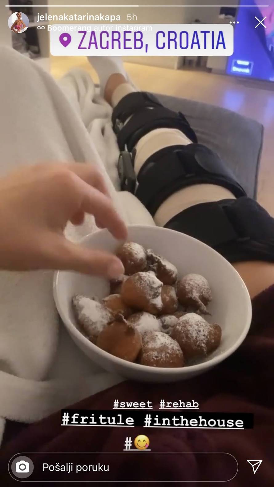 Lokasova djevojka odmara od operacije, tetoše je fritulama