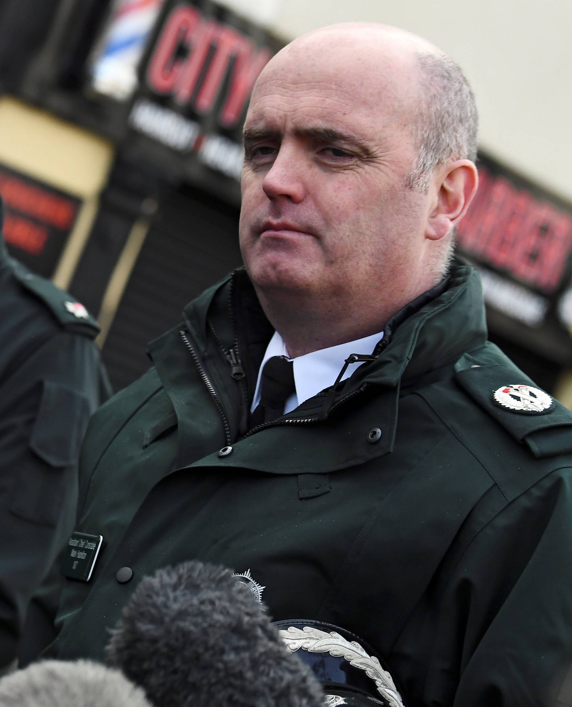 Police Superintendent McCalmont and Assistant Chief Constable Hamilton give a statement about the suspected car bomb in Londonderry