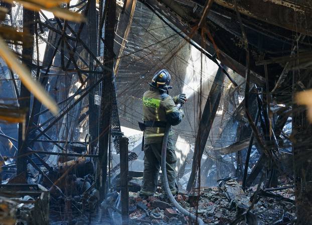 Hypermarket destroyed by fire following drone strike in Donetsk