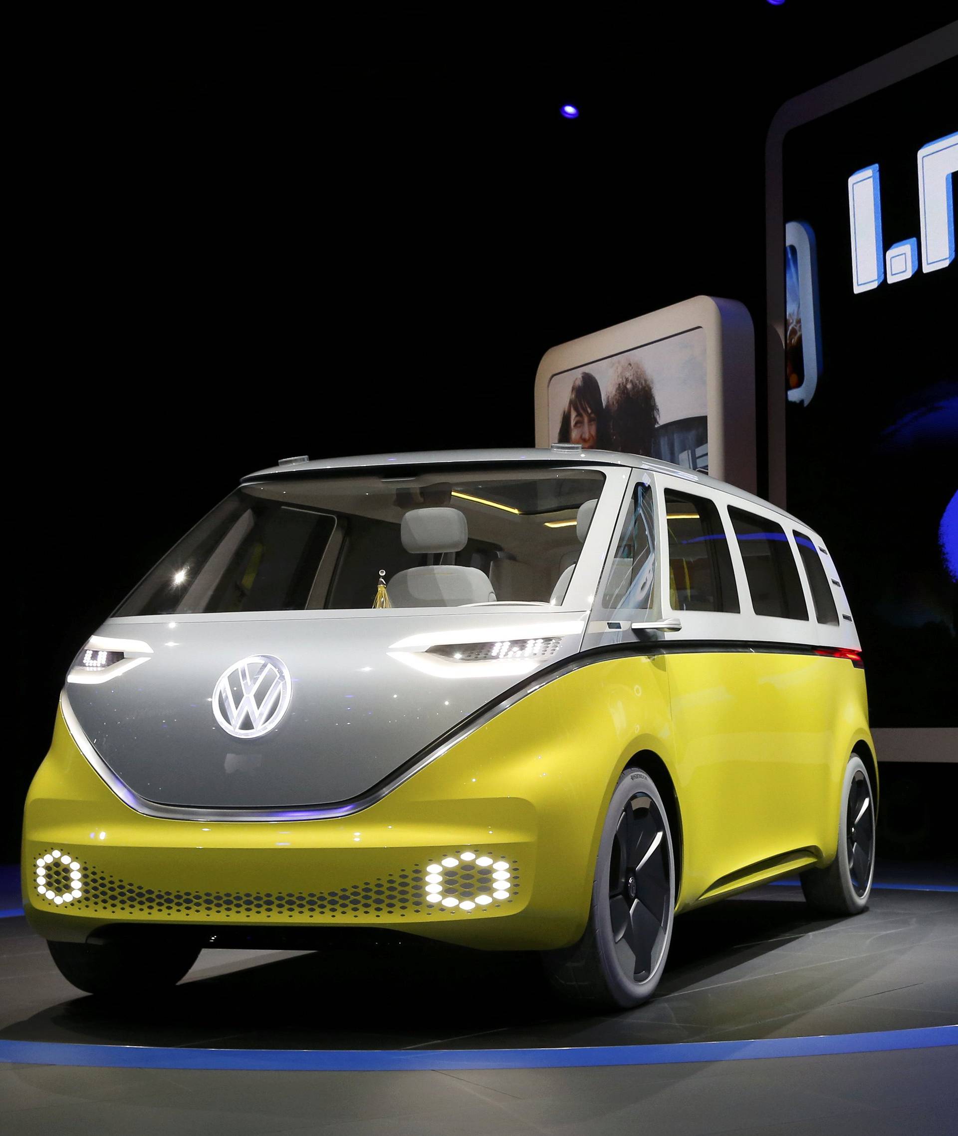 Volkswagen's electric I.D. Buzz concept vehicle is displayed during the North American International Auto Show in Detroit