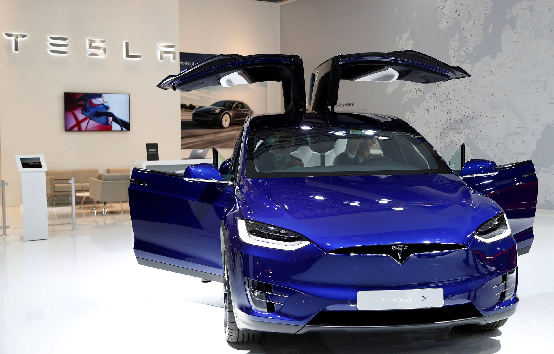 FILE PHOTO: A Tesla Model X electric car is seen at Brussels Motor Show