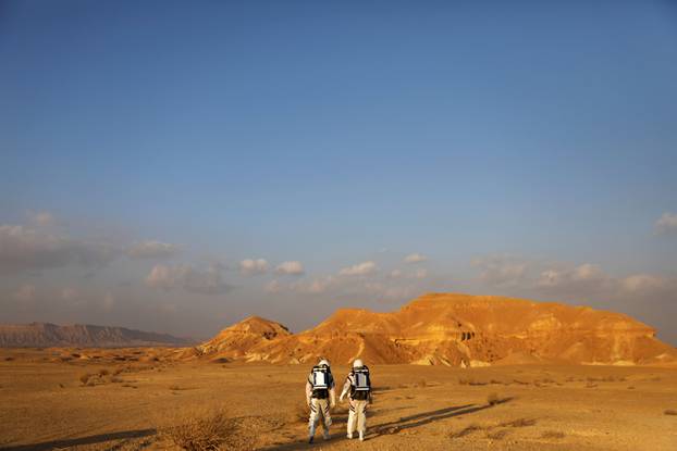 Israeli scientists participate in an experiment simulating a mission to Mars, at the D-MARS Desert Mars Analog Ramon Station project of Israel
