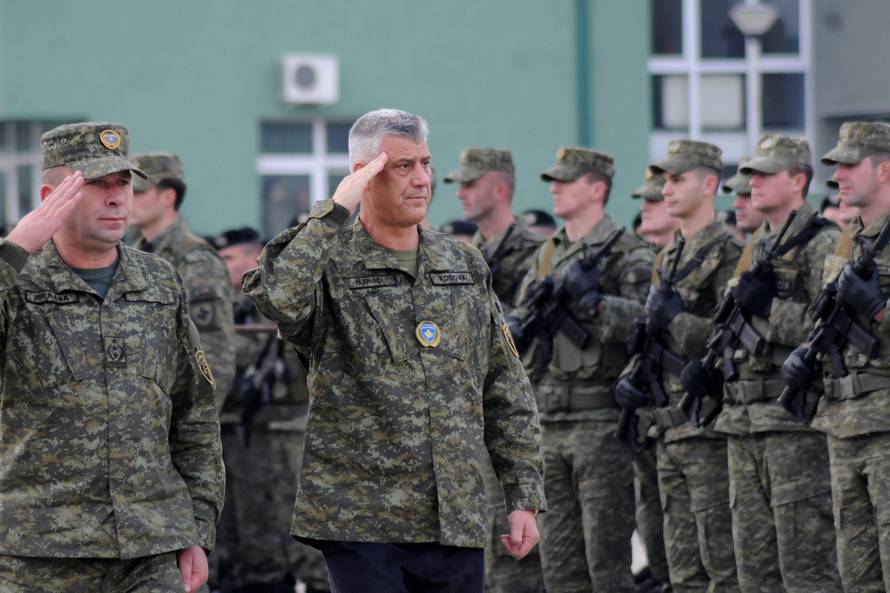 Kosovo's President Hashim Thaci attends a ceremony of security forces