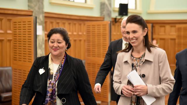 New Zealand Governor-General designate Kiro (L) and Prime Minister Ardern at Parliament House in Wellington