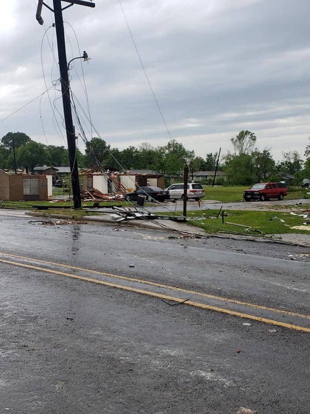 Debris seen in the aftermath of a tornado in Franklin, Texas, U.S., in this image from social media