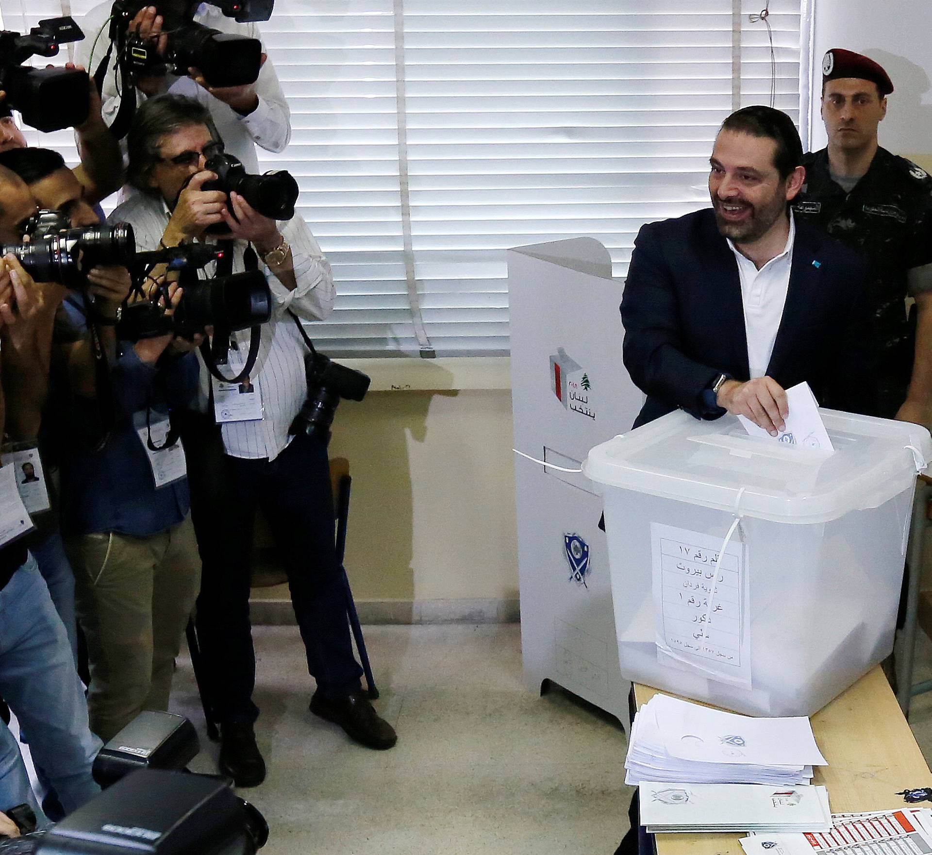 Lebanese prime minister and candidate for the parliamentary election Saad al-Hariri casts his vote at a polling station in Beirut
