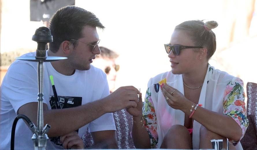 *EXCLUSIVE* Slovenian NBA player Luka Doncic and his girlfriend Anamaria Goltes spotted dining in SantAnna restaurant on Mykonos island.