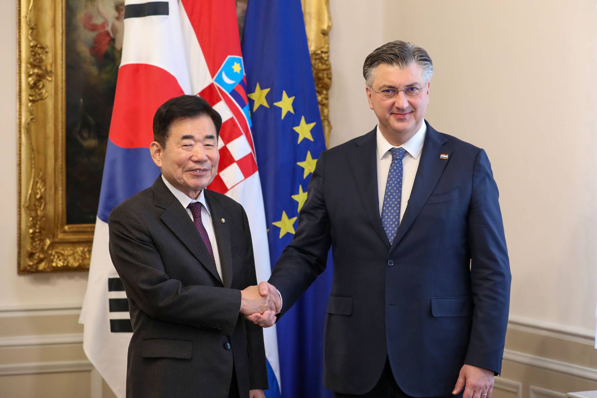Zagreb:  Andrej Plenković ugostio je  predsjednika Nacionalne skupštine Republike Koreje Kim Jin Pyoa