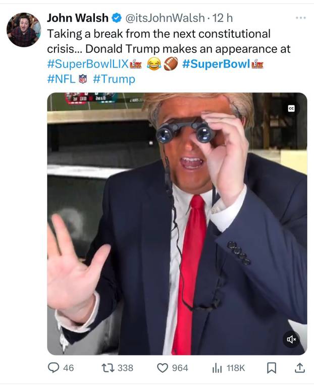 Ovo su memovi Super Bowla! Uljez sa zastavom Palestine, 'nazi' pozdrav i ruganje Trumpu