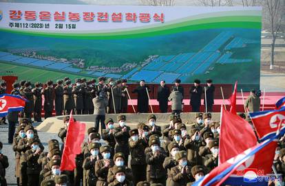 North Korean leader Kim Jong Un attends the groundbreaking ceremony for Kangdong Greenhouse Farm, in Pyongyang