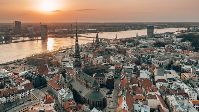 Riga,Rooftop,View,Panorama,At,Sunset,With,Urban,Architectures,And