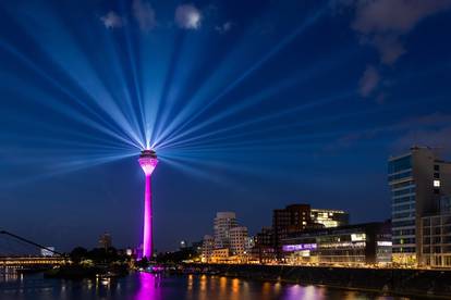 Light show at the Düsseldorf Rhine Tower