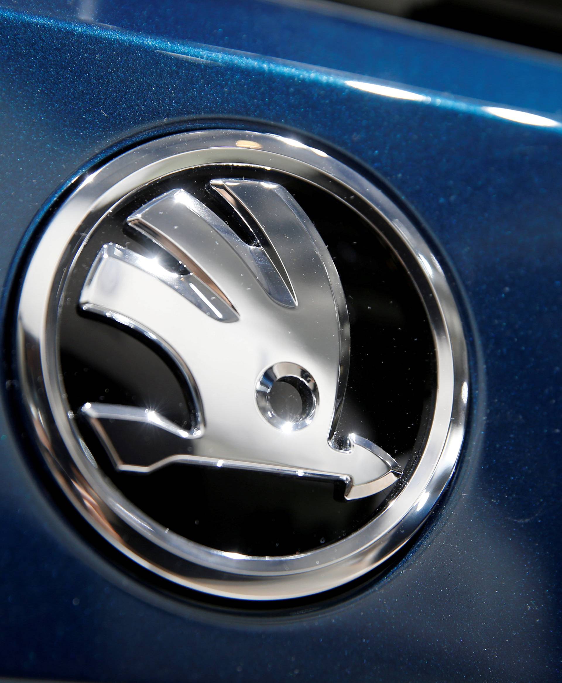 FILE PHOTO: Skoda logo is pictured during the Volkswagen Group's annual general meeting in Berlin