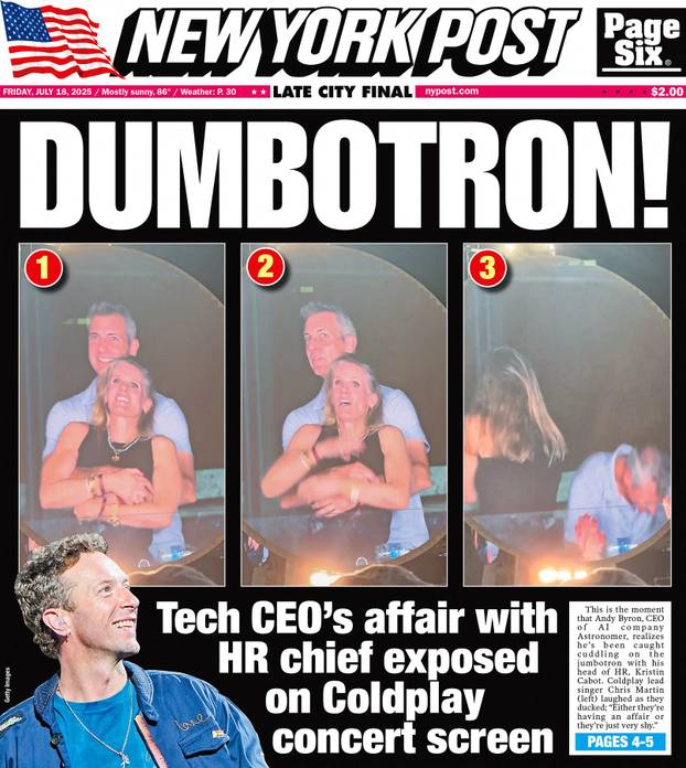NY Post cover for July 18th 2025 - DUMBOTRON!