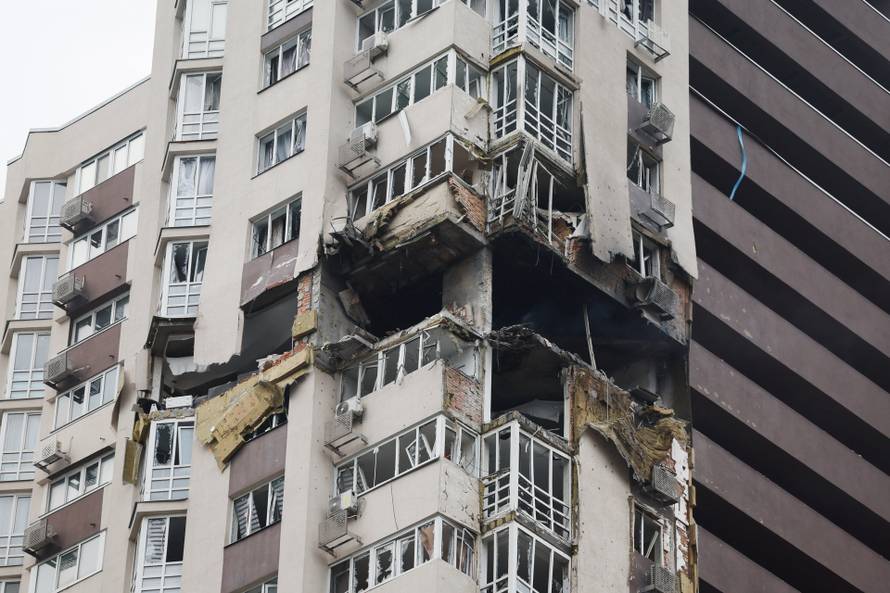 Aftermath of a Russian drone strike in Kyiv