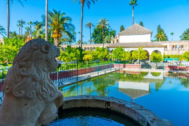 Pavilion of Charles V at gardens of Real Alcazar de Sevilla in S