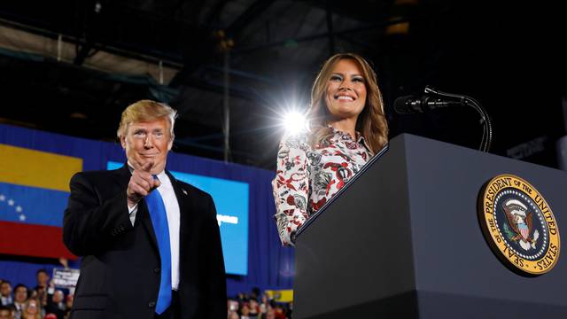 Trump speaks about the crisis in Venezuela during a visit to Miami