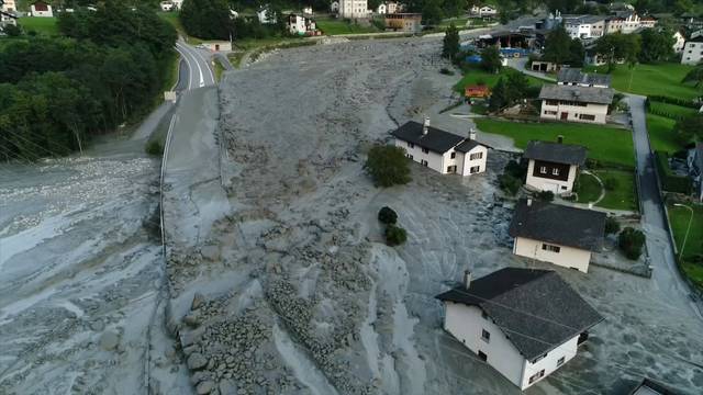 Still image taken from video shows the remote village of Bondo in Switzerland after a landslide struck it