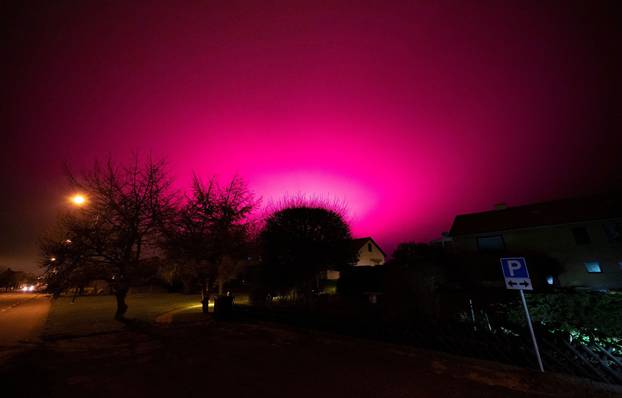 New greenhouse lighting causes the sky to turn purple, Trelleborg, Sweden - 25 Nov 2020