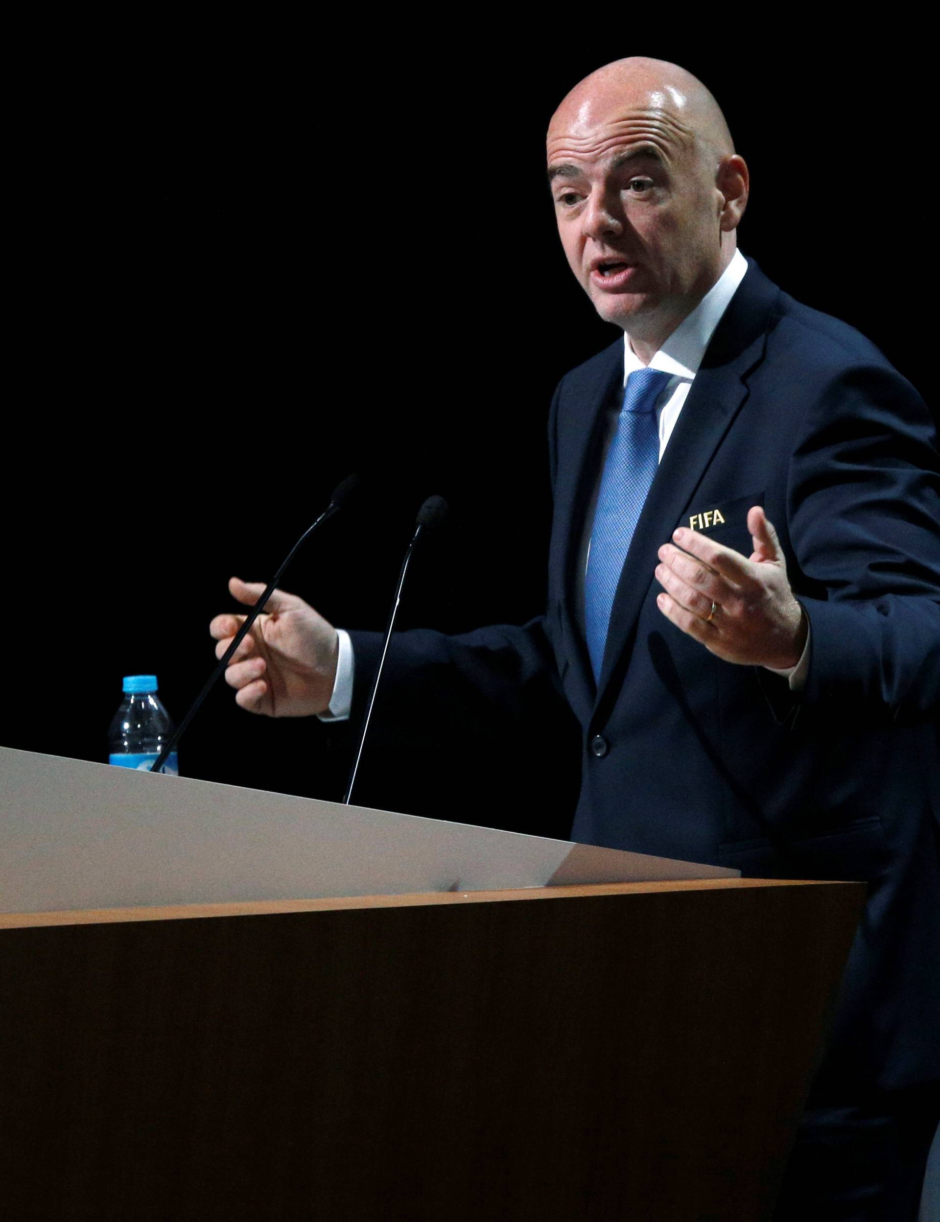 FIFA President Gianni Infantino gives a speech during the 66th FIFA Congress in Mexico City, Mexico