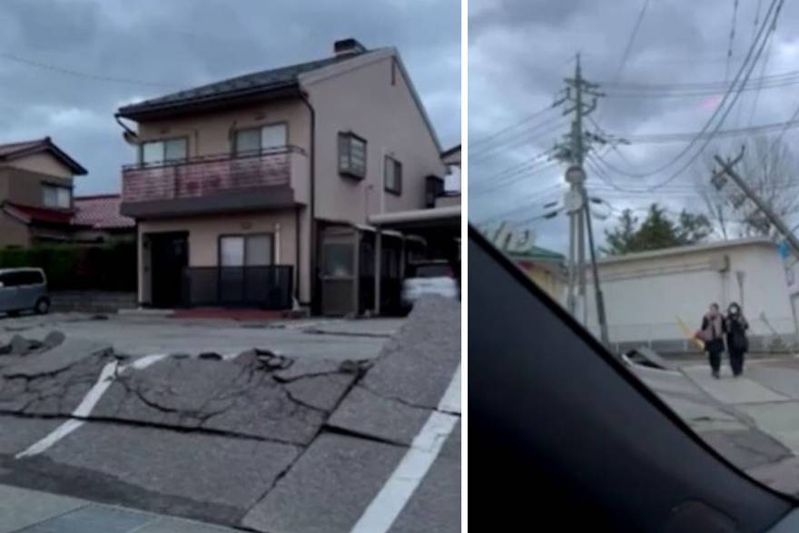 oštećena cesta u japanu nakon potresa