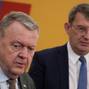 Danish Foreign Minister Lars Lokke Rasmussen and Defence Minister Troels Lund Poulsen speak to journalists, in Copenhagen