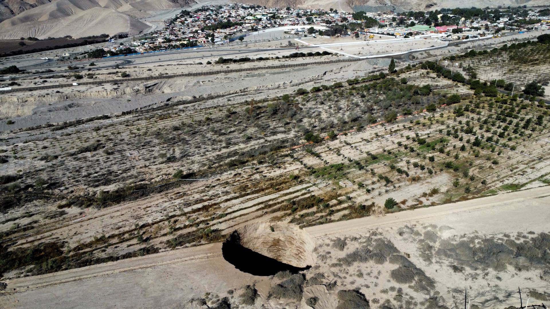 A sinkhole is exposed close to Tierra Amarilla town, in Copiapo