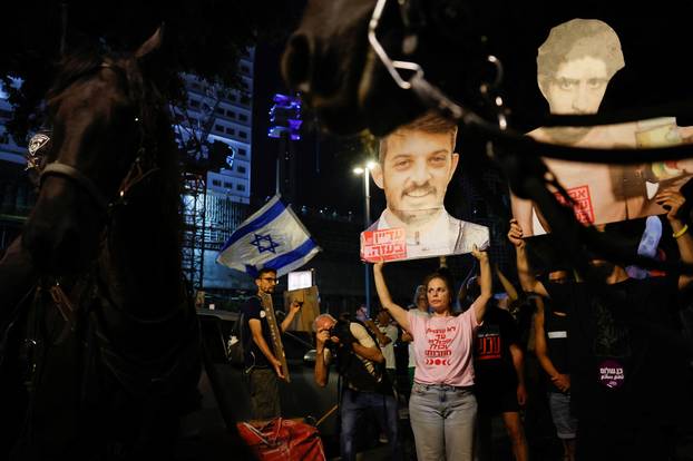 Protest demanding release of hostages held in Gaza, in Tel Aviv