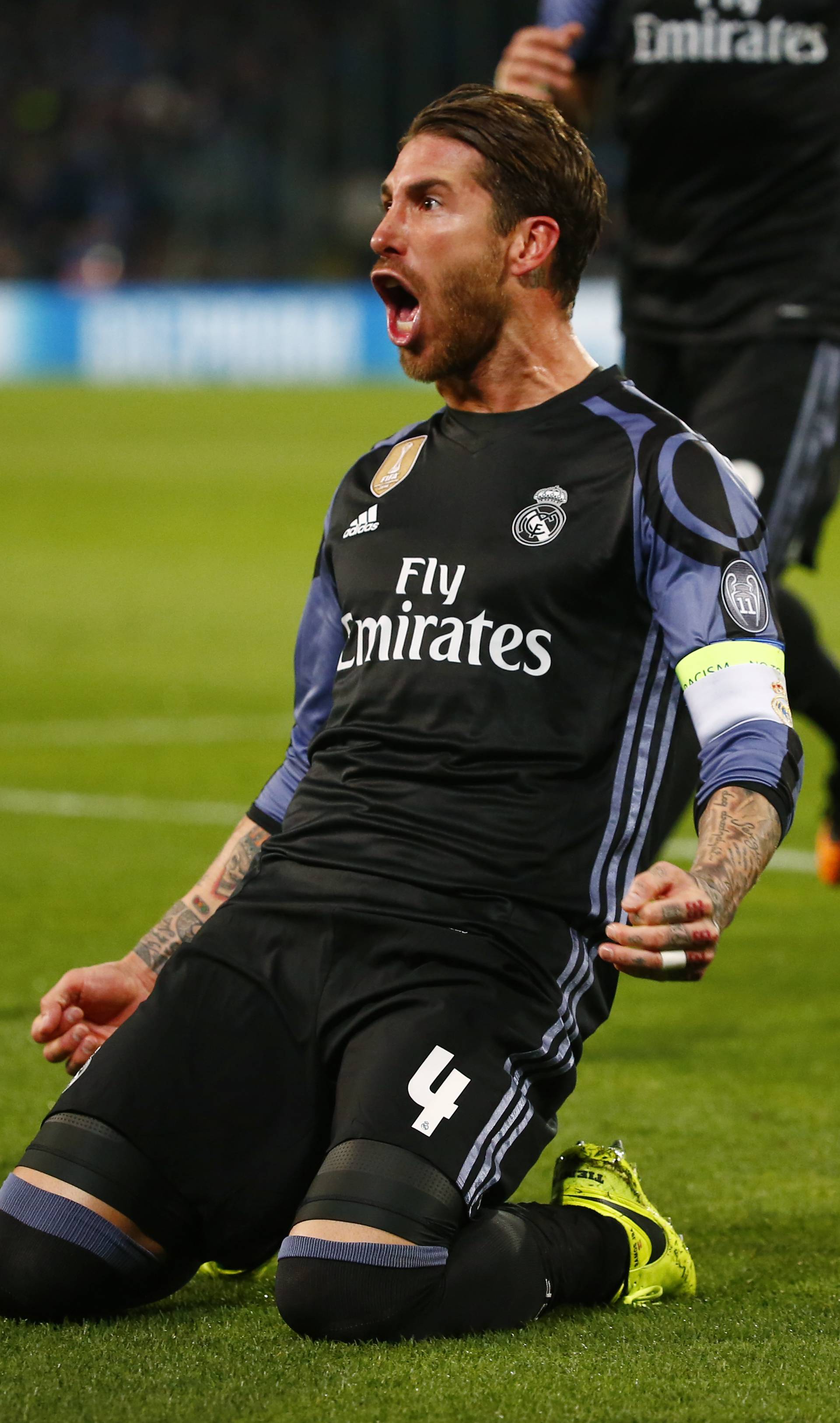 Real Madrid's Sergio Ramos celebrates scoring their second goal