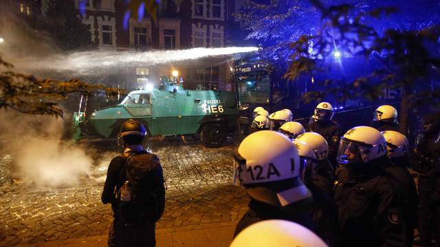 German riot police clash with protesters during the demonstrations during the G20 summit in Hamburg