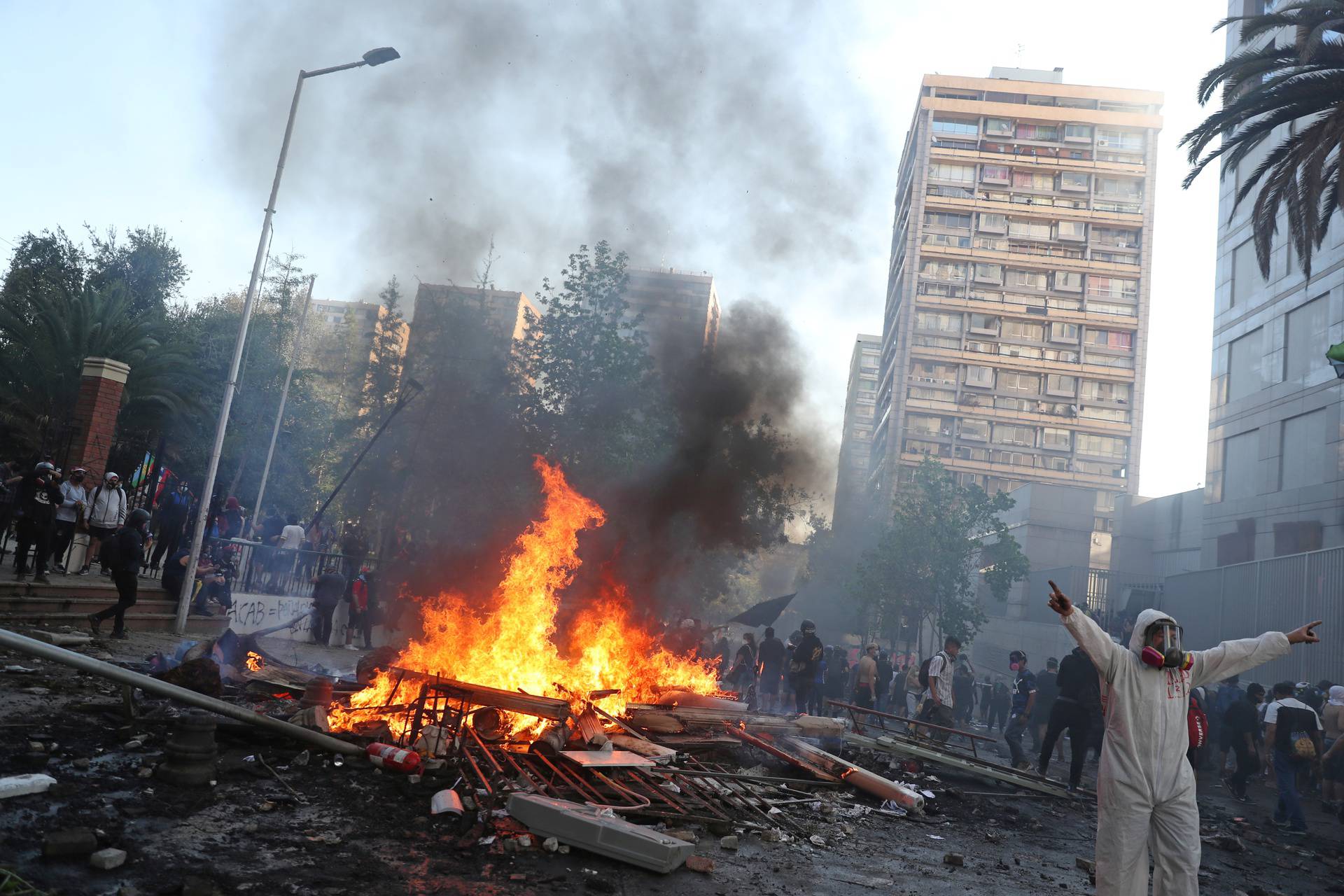 Protest against Chile's government during the one-year anniversary in Santiago of the protests and riots in 2019