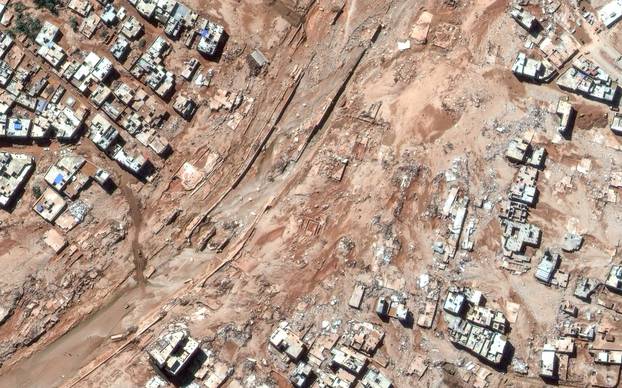 A satellite image shows the aftermath of the floods in Derna