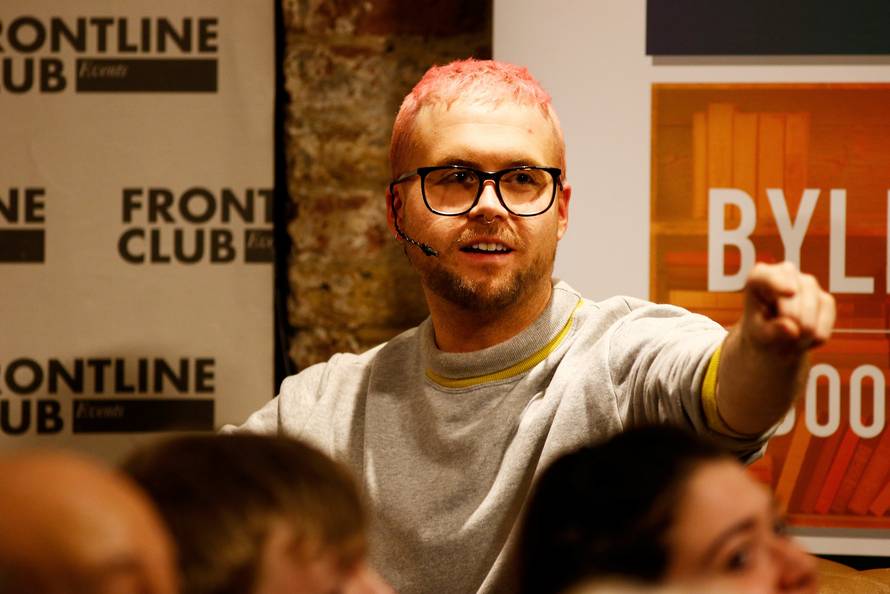 Christopher Wylie, a whistleblower who formerly worked with Cambridge Analytica, speaks at the Frontline Club in London