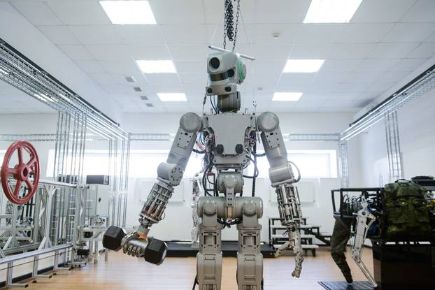Testing Russian humanoid robot Fyodor at Android Technics enterprise in Magnitogorsk