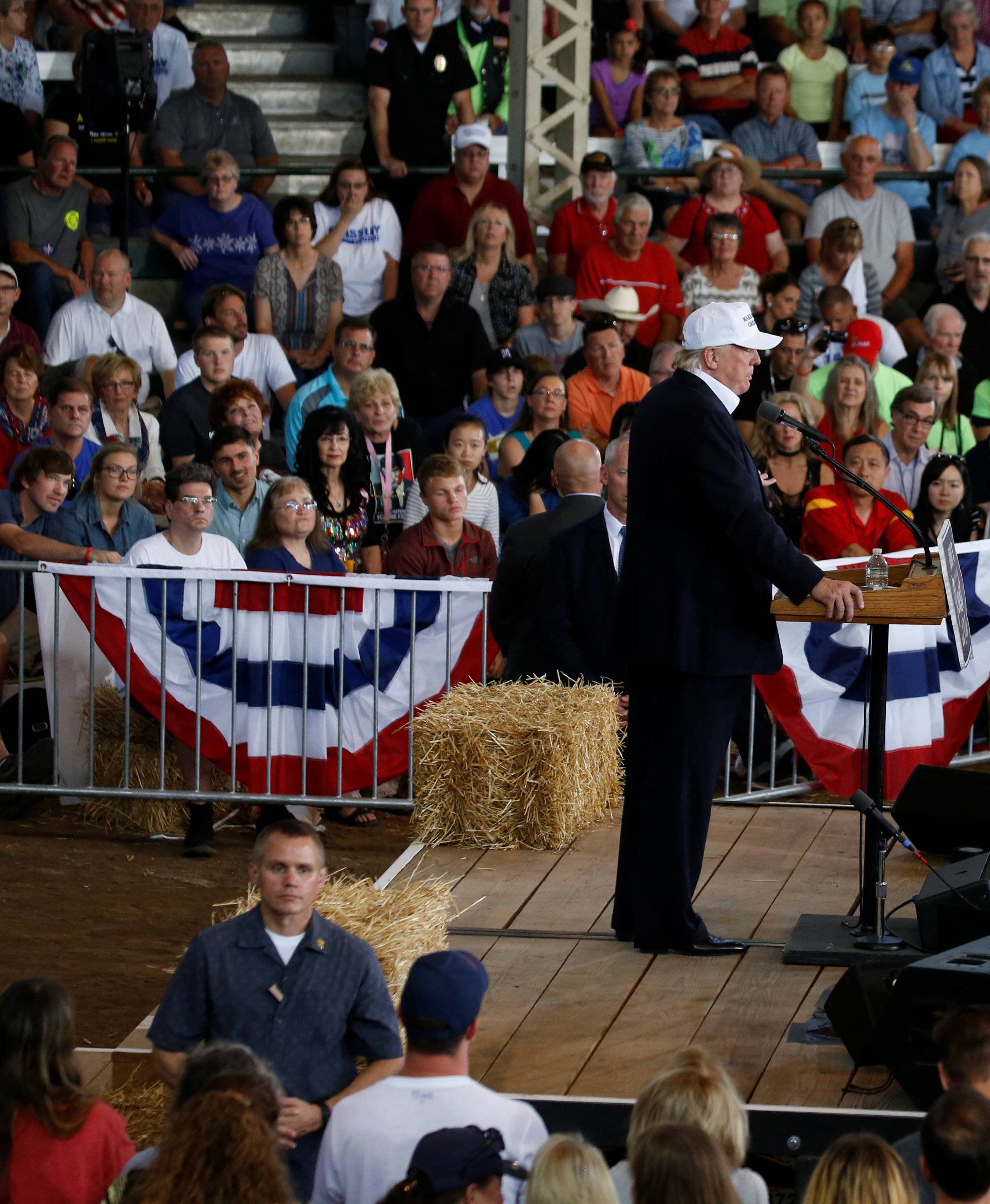 Republican nominee Donald Trump speaks at "Joni's Roast and Ride" in Des Moines,