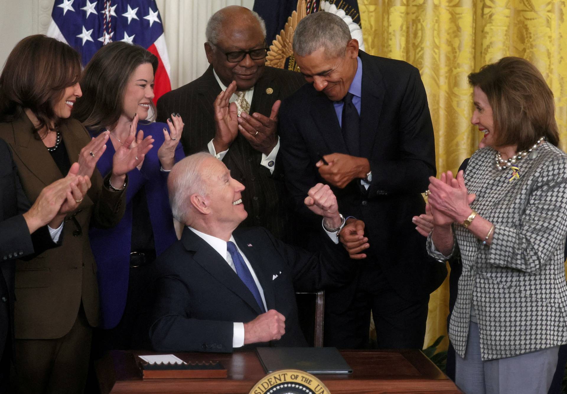 U.S. President Biden and former U.S. President Obama speak about the Affordable Care Act and Medicaid at the White House