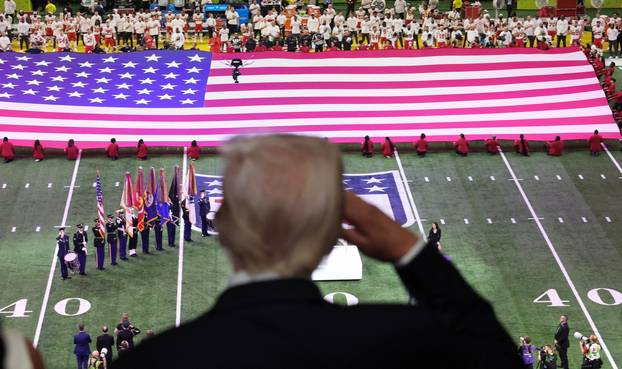 U.S. President Donald Trump attends the  Super Bowl in New Orleans