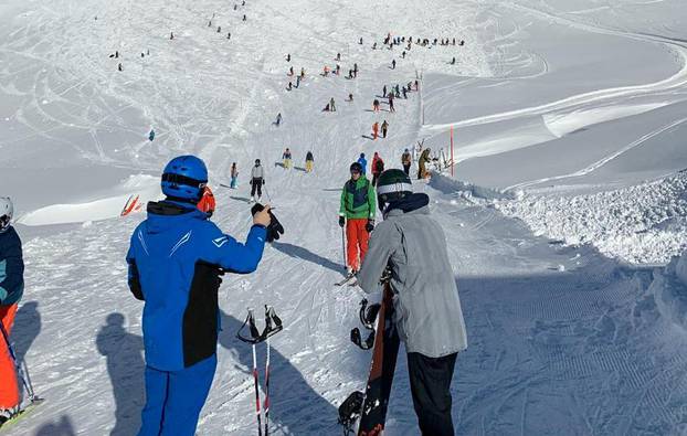 General view of the site of an avalanche across a ski piste in Andermatt