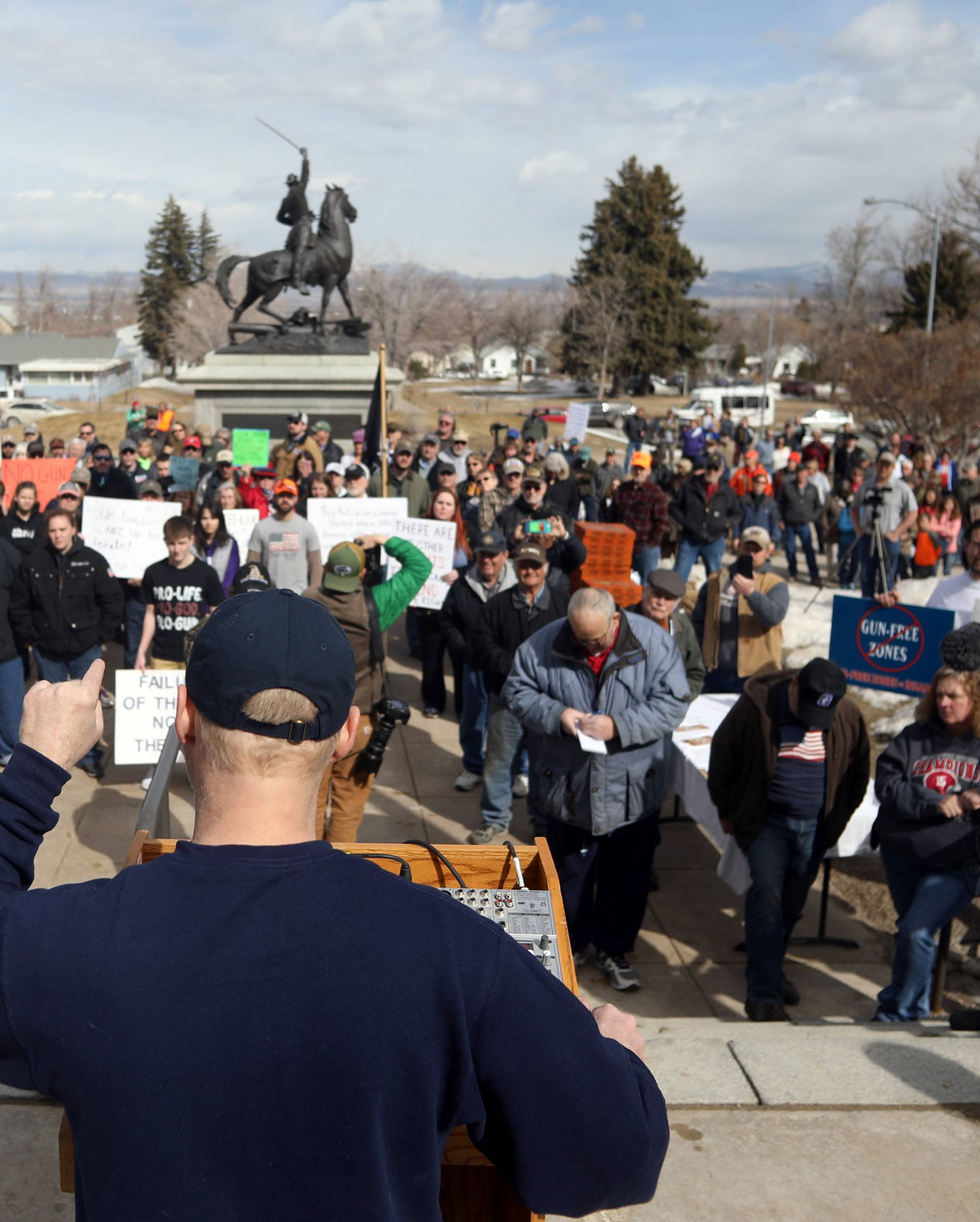 Organizer Brent Webber talks to the attendees during the "March For Our Guns" rally at the state capitol in Helena, Montana