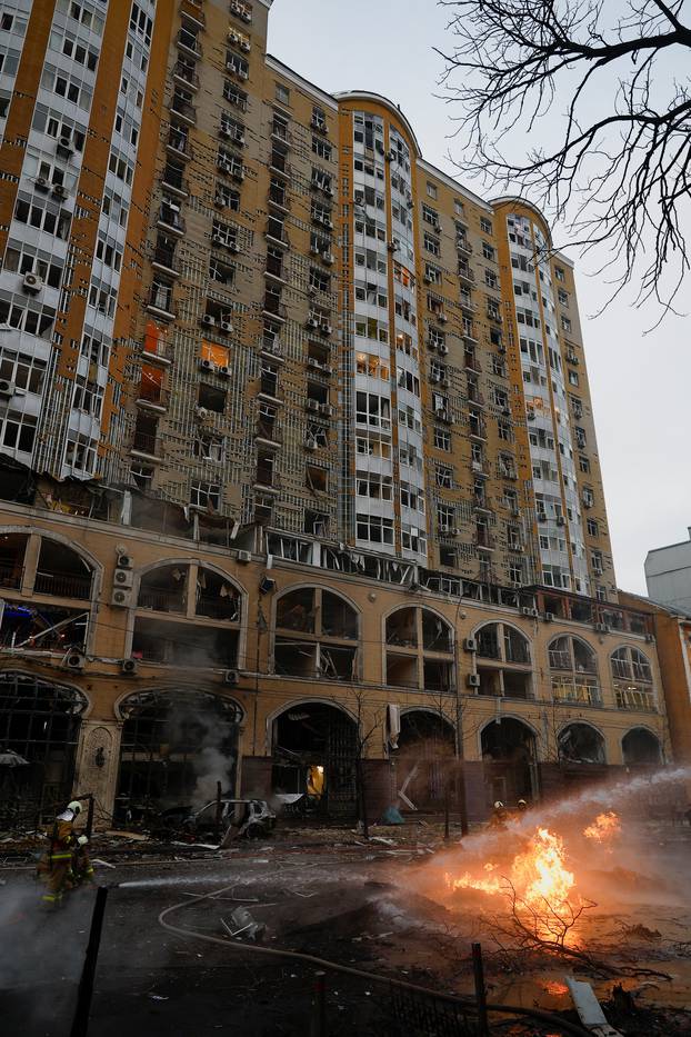 Aftermath of a Russian missile strike in central Kyiv