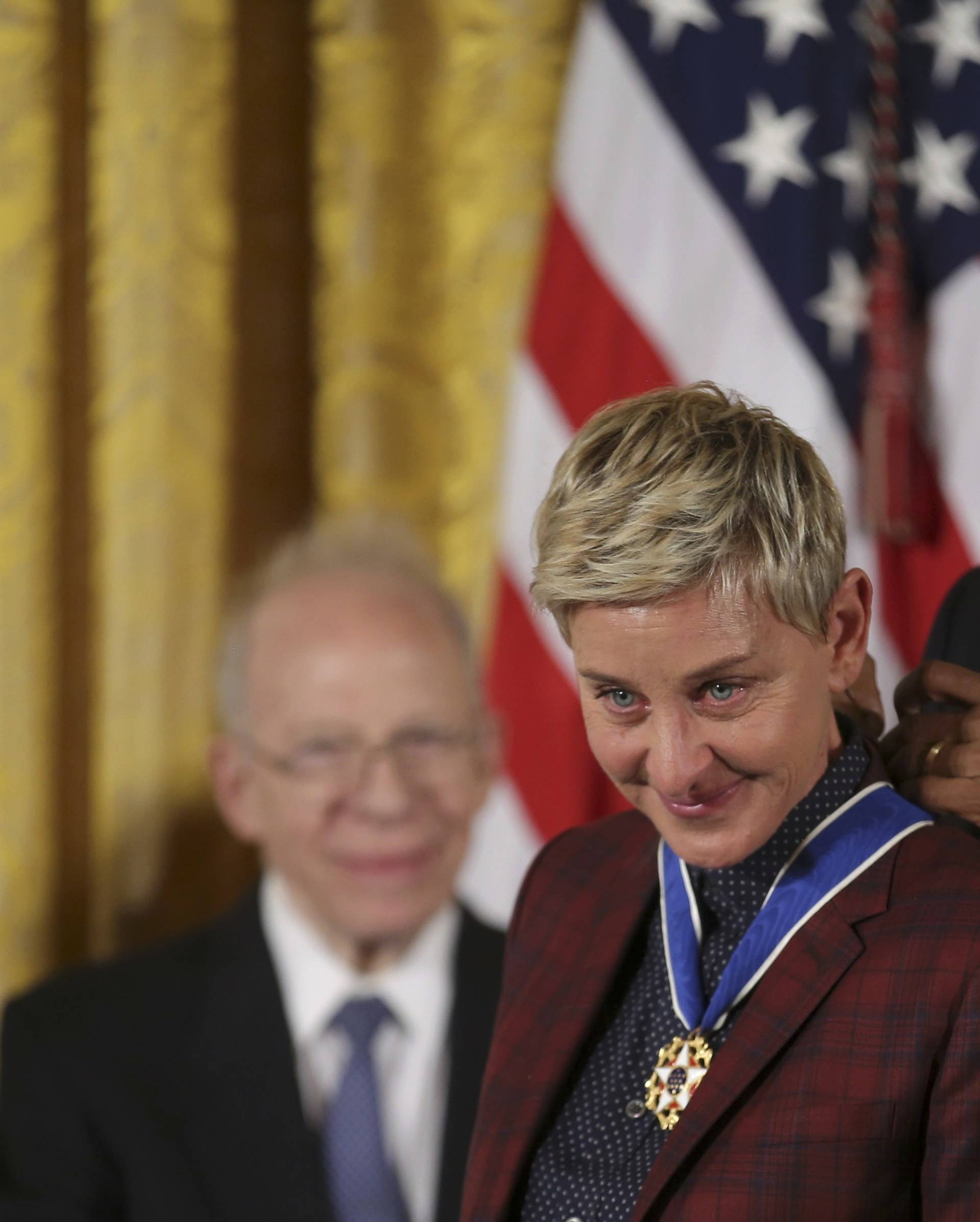 U.S.  President Obama presents the Presidential Medal of Freedom to DeGeneres during ceremony at the White House in Washington