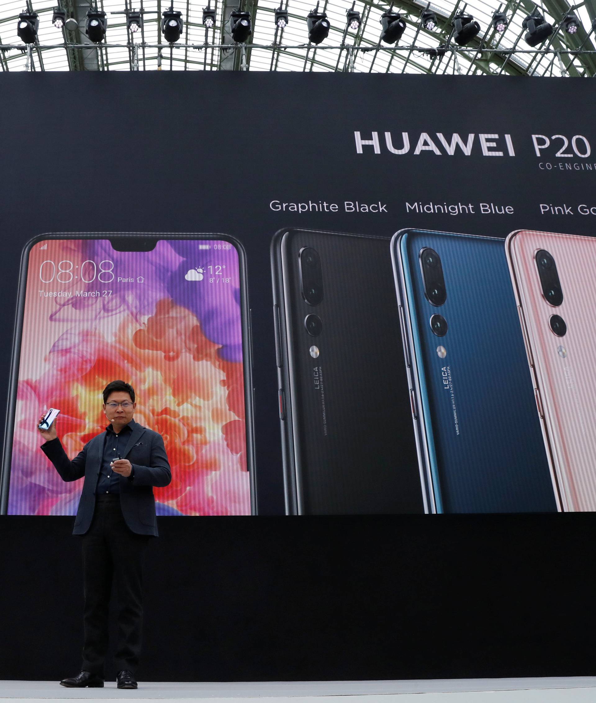 Richard Yu, CEO of the Huawei Consumer Business Group, attends the launching the new generation of its smartphone, Huawei P20, in Paris