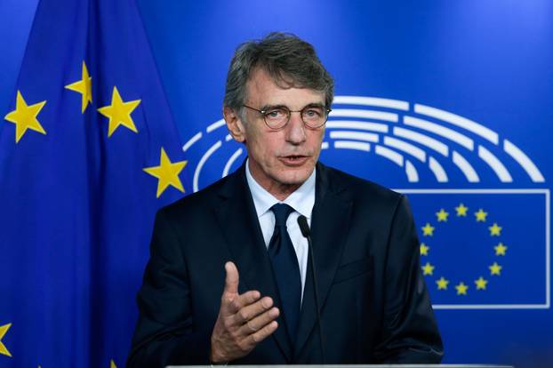 European Parliament President David Sassoli gives a news conference following his meeting with Head of EU task Force for Relations with United Kingdom, in Brussels