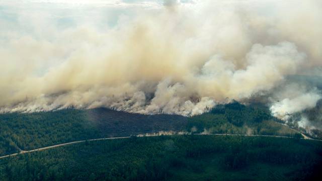 An aerial view of the wildfire outside Ljusdal