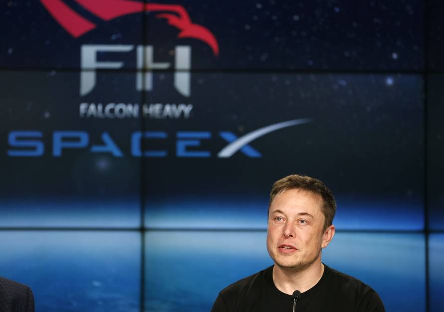 SpaceX founder Musk speaks at a press conference following the first launch of a SpaceX Falcon Heavy rocket in Cape Canaveral