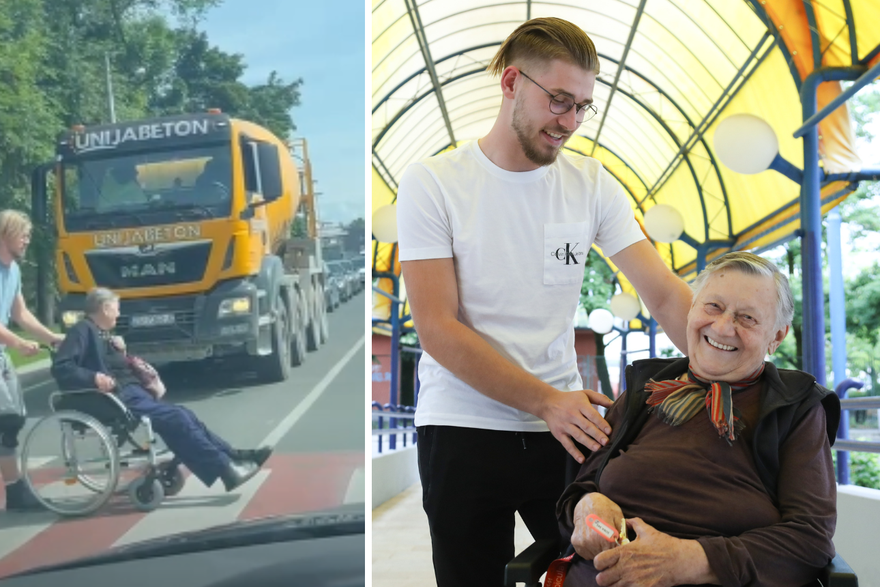 Patrik je zaustavio promet pa pomogao Marici (79) u kolicima prijeći cestu: 'On je moj heroj