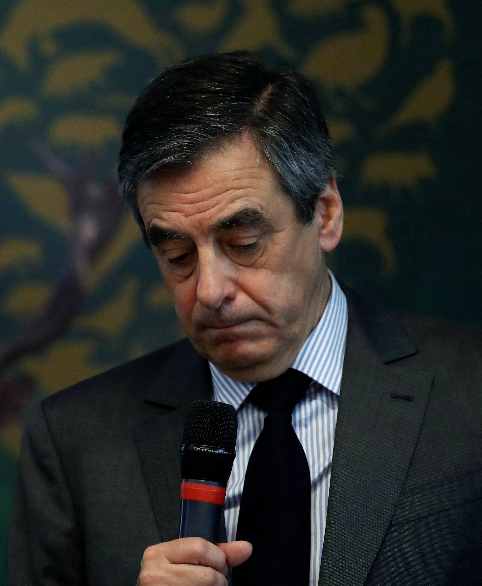Francois Fillon, former French Prime Minister and the Republicans party candidate in the French presidential elections, speaks at the National Federation of Hunters General Assembly in Paris