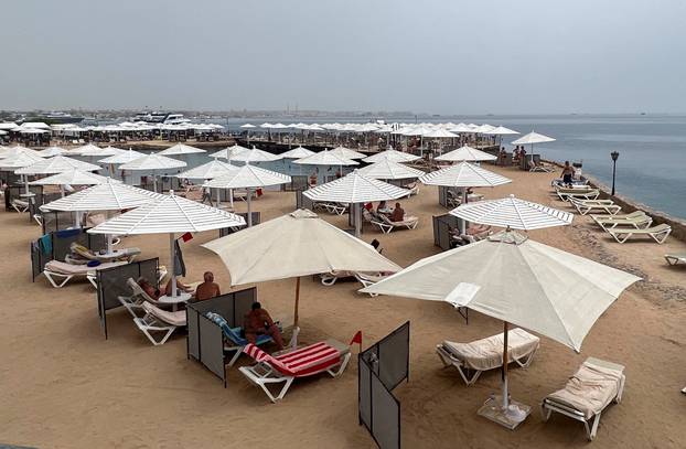 A view of one of the beaches that have been closed after a Russian citizen was killed in a shark attack near a beach at the Egyptian Red Sea resort of Hurghada